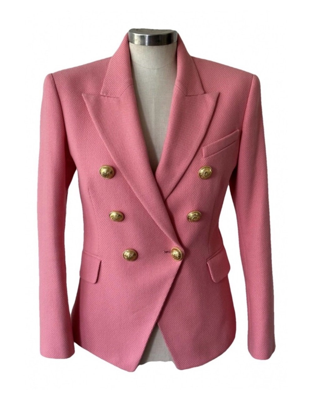 Balmain Pink Gold-Button Double-Breasted Blazer